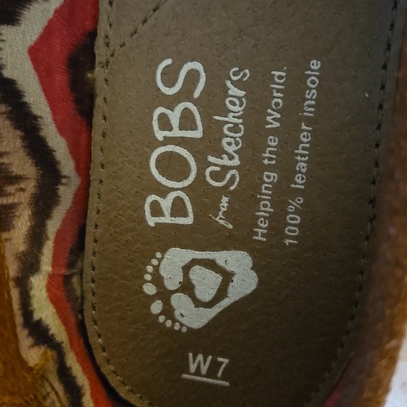 BOBS from Skechers Tan Suede Leather Slip-On Shoes Tan Stitches SZ 7 NEW IN BOX - Picture 3 of 8